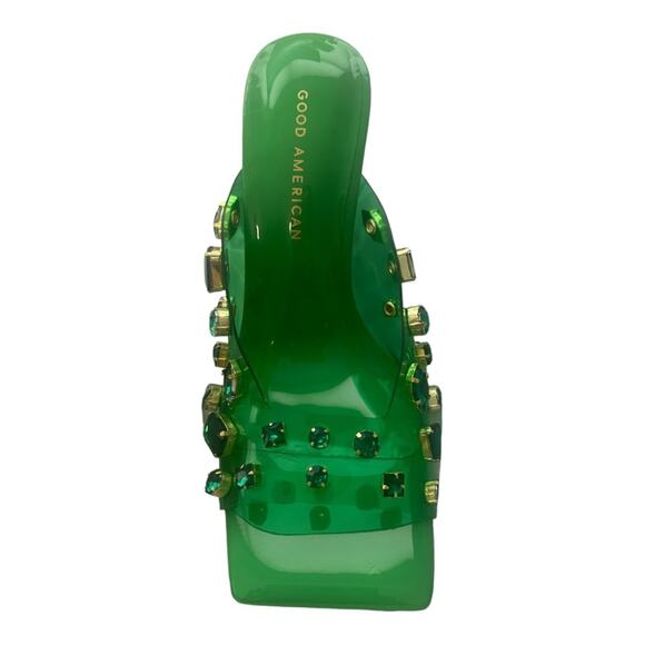 NEW Good American Jeweled Emma Slip Heels Mules Diamonds Summer Green Size 10.5 - Picture 5 of 9